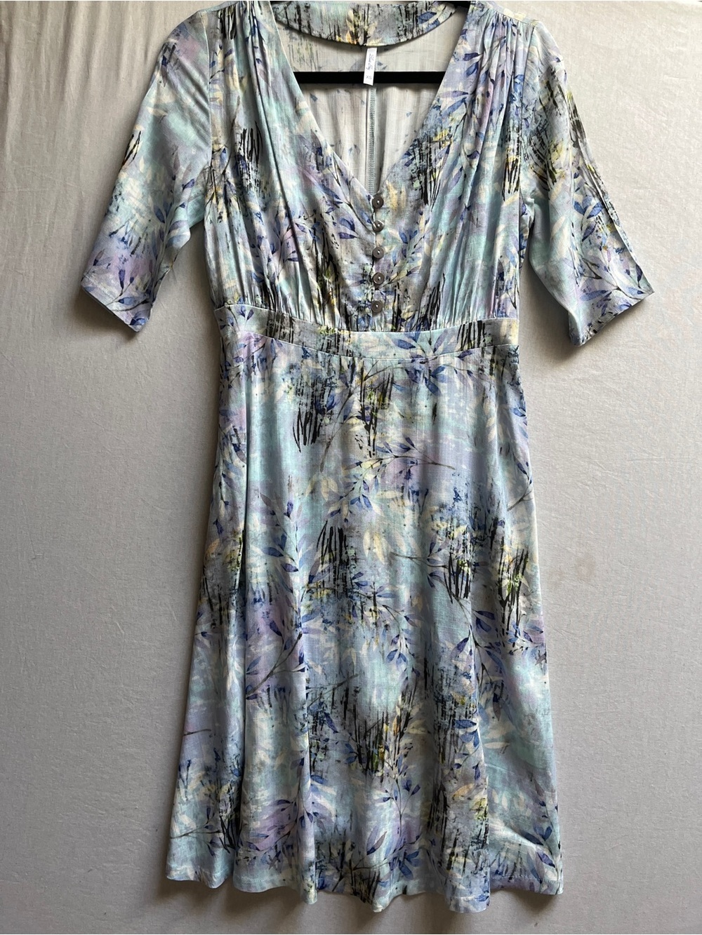 Blue Sky Bamboo Linen Floral Sleeveless Midi Dress Women's Size XS